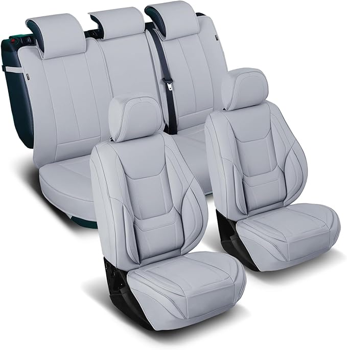 Coverland Custom Fit Car Seat Covers for Car Compatible with [2006-2020 Ford Fusion, 2016-2026 Toyota Prius] Premium Waterproof Non-Slip Interior Seat Protector [Full Set Gray - Size Chart X68]