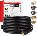 YAMATIC Pressure Washer Hose 25FT 1/4" M22 Kink Resistant Power Washer Hose Replacement for Ryobi, Troy Bilt, Greenworks, CRAFTSMAN Most Brand Power Washer with 3/8" Quick Connect Adapter, 3200 PSI