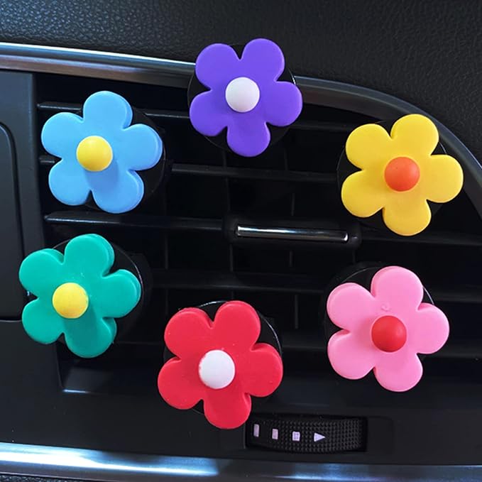 6 Pieces Daisy Flower Air Vent Clips, Cute Colorful Car Air Freshener Clip & Diffuser, Boho SUV Outlet Vent Decorations, Charm Car Inter Decor Accessories for Girls Women