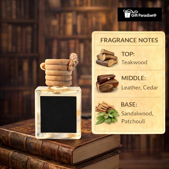 Gift Paradise® Library Hanging Car Air Freshener Set of 3 (10 ml Each) – Cozy Bookish Scent Fragrance Oil Diffuser with Wooden Cap for Car, Closet, Home & Office | Velvet Gift Bag Included