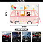 Car Window Shade for Baby, Blackout Car Window Curtain with Storage Pockets & 7 Suction Cups, Cartoon Pattern Cars Side Window Sun Shade Cover for Sun/Heat/UV Rays Protection (Pink-Giraffe)