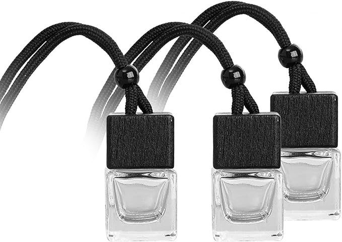 3 Pcs Hanging Car Air Freshener Empty Car Diffuser Bottles, Car Air Freshener Ornament, Essential Oils Diffuser Bottles Remove Auto Odor Fresh Air for Auto Interior Home Office Decor, Transparent