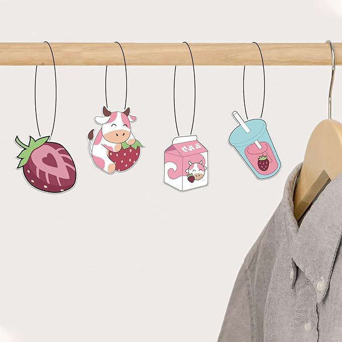 4 Pcs Bubble Tea Strawberry Milk Car Air Fresheners, Strawberry Funny Hanging Car Air Fresheners Cute Car Mirror Scented Hanging Car Decoration Ornaments Gift Car Interior Decor Accessories for Men Women
