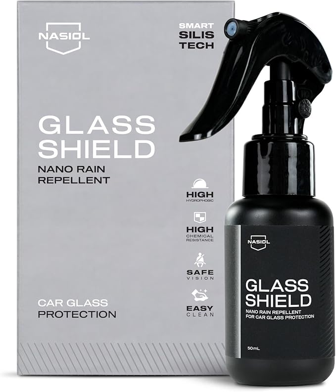 Nasiol GlasShield Nano Rain Repellent Spray Kit, Windshield&Glass Ceramic Coating, Super Hydrophobic to 30000 Miles, Super Easy Application Spray&Wipe, Clear Vision for Safe Driving, Easy Ice Removal