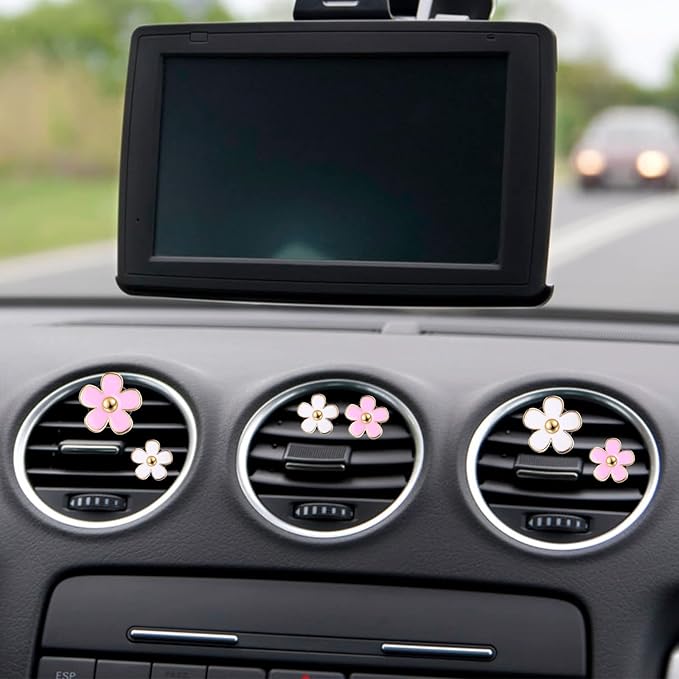 8PCS Daisy Flower Air Freshener Vent Clips - Cute Car Accessories for Women & Girls - Pink & White