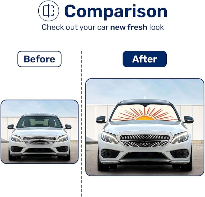 GENANY Boho Sun Pattern Windshield Sun Shade for Car SUV Truck (55x30 Inches), Sun Shade Windshield, Shades for Windows, Protector Blocks UV, Car Decor