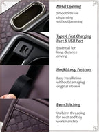 2026 Enhanced Car Center Console Armrest Cushion with USB& Type-C Charging, PU Leather Console Pad with Cup Holders, Storage& Tissue Outlet for Most Vehicles (Flat Version, Black)