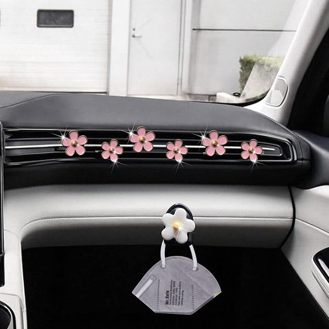 6 PCS Daisy Car Decorations, Cute Flower Air Vent Clip Dashboard Outlet Freshener Clips Interior Decor Charm Accessories for Girls Women (Pink), Count (Pack of 1)