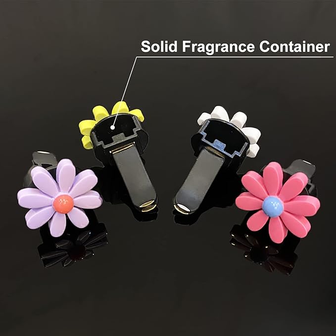4 Pieces Daisy Flower Air Vent Clips, Cute Colorful Car Air Freshener Clip & Diffuser, Boho SUV Outlet Vent Decorations, Charm Car Inter Decor Accessories for Girls Women