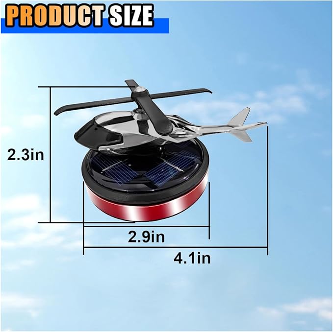 Helicopter Car Air Fresheners with Solar Rotating, Creative Car Perfume Decoration, Auto Airplane Fragrance Diffuser for Cars, Home, Office (Not Including the Fragrance) (Red)