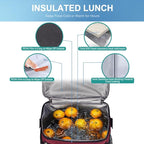 iknoe Insulated Lunch Bag, Foldable 8.5L Cooler Bag for Men & Women, Leakproof Thermal Design, Great for Office, Picnic, Travel, Lunch Box, Red