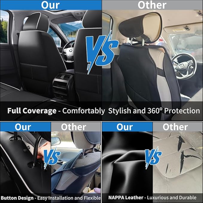Car Seat Covers Full Set Custom Fit for Ford Escape 2001-2025 2026-Luxury Leather with Lumbar Support, Breathable, Waterproof, Anti-Slip, Durable, Easy to Install (Black&White,Full Set)