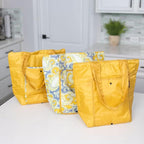 Sachi Insulated Market Tote Bags 3-Piece Reusable Lunch & Grocery Cooler Set with Zipper Foldable, Eco-Friendly Thermal Bags for Shopping, Travel & Picnics Grey Yellow Paisley