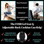 FOMI Gel Seat Cushion and Adjustable Back Support | Lumbar Pillow Flexible Placement for Upper Lower Thoracic, Coccyx, Pressure Sore Pain Relief | for Car, Office Chair, Gaming, Stadium | Posture Aid