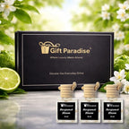 Gift Paradise® Luxury Bergamot Bloom Car Air Freshener Set of 3(10 ml) Hanging Glass Diffusers with wooden Cap, Citrus Floral Fragrance for Car, Home & Office, Long-Lasting – Premium Magnetic Gift Box