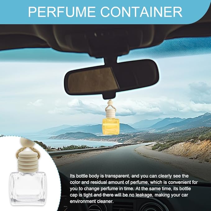 5PCS Hanging Car Air Freshener, Car Air Freshener Diffuser, 8ml Empty Glass Auto Oil Perfume Aromatherapy Diffuser Charms, Refillable Perfume Bottles for Most Vehicles (Schoolbag, Style 1)
