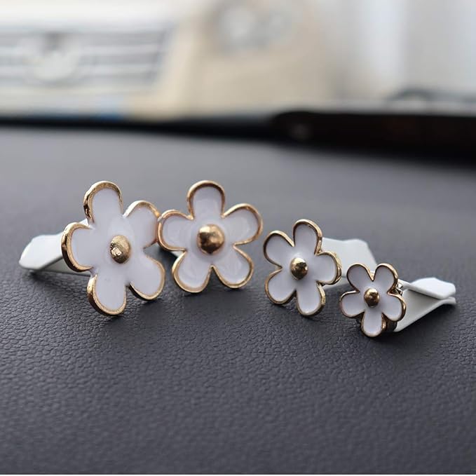 INEBIZ Cute Daisy Flowers Air Vent Decorations Clips Car Air Freshener Girly Charm Automotive Interior Aesthetic Decor Accessories for Women (White)