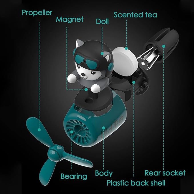Pilot Car Air Freshener, Cute Cat Car Vent Clip Air Freshener with 2 Fragrant Tablets Automotive Air Outlet Fan Diffuser, Automotive Interiors Vent Decoration (style B)