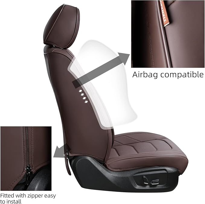 Brown Car Seat Covers Full Set, Breathable Leather Automotive Front and Rear Seat Covers & Headrest for Reduce The Driving Fatigue, Compatible with Most Vehicles, Cars