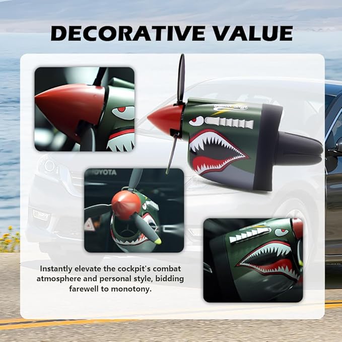 P-40 Fighter Plane Car Vent Decor,Creative Air Vent Clips Fit for Horizontal/Vertical Air Vents,P-40 Warhawk Car Airs Freshener with Rotating Propeller as Cool Gifts for Men