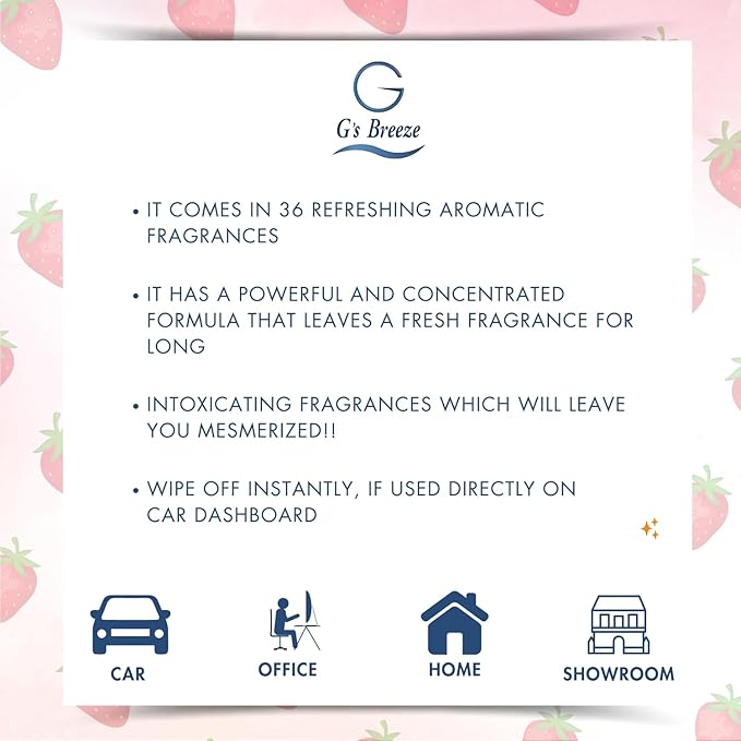 G's Breeze Dark Chocolate & Strawberry Air Freshener - Gentle Fragrance & Soothing Aroma of Velvety Dark Chocolate with Juicy Strawberry - Long-Lasting Fruity Scent - Ideal for Home, Car or Office