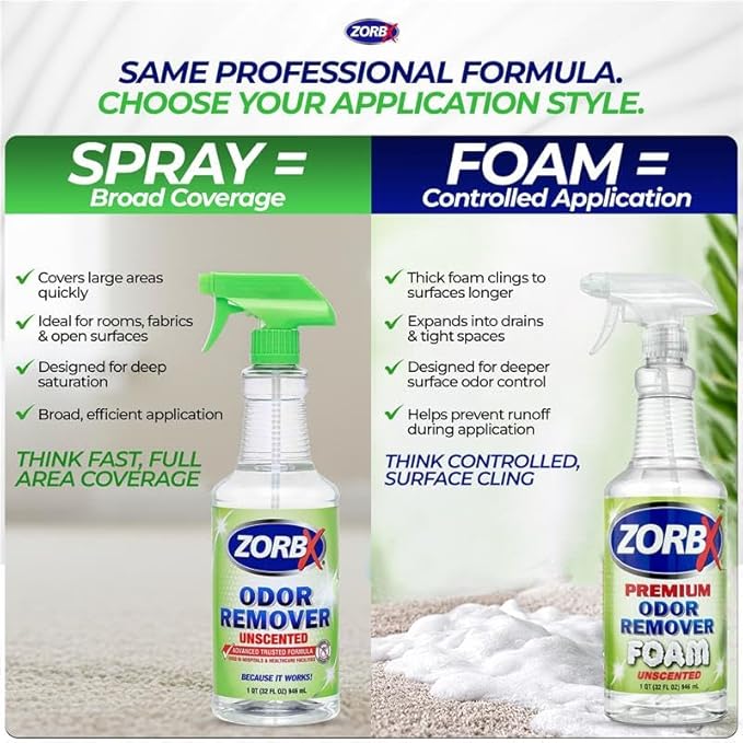 ZORBX Premium Unscented Odor Remover Foam 32 oz – Extra Strength, Fragrance-Free Odor Eliminator Foamer for Pets, Drains, Garbage Disposal, Carpets, Bathroom & Kitchen