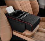 Car Center Console Cover, Memory Foam Nappa Leather Vehicle Armrest Cushion with Tissue Box, 2 Storage Bag & Holder, Automotive Arm Rest Protector Accessories, Universal Fit (Black/Red)