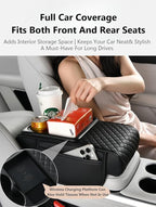 Car Armrest Pad with Built-in Induction Charging, Leather Center Console Cushion with 15W Power Pad, Dual Cup Holders, Storage Pockets - Orange