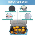iknoe Insulated Lunch Bag, Foldable 8.5L Cooler Bag for Men & Women, Leakproof Thermal Design, Great for Office, Picnic, Travel, Lunch Box,Blue White