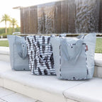 SACHI 3 Piece Market Tote Set – Insulated Thermal Reusable Grocery Bags for Cold and Hot Foods – Lightweight, Portable and Fold-able (Grey Feather Stripe)