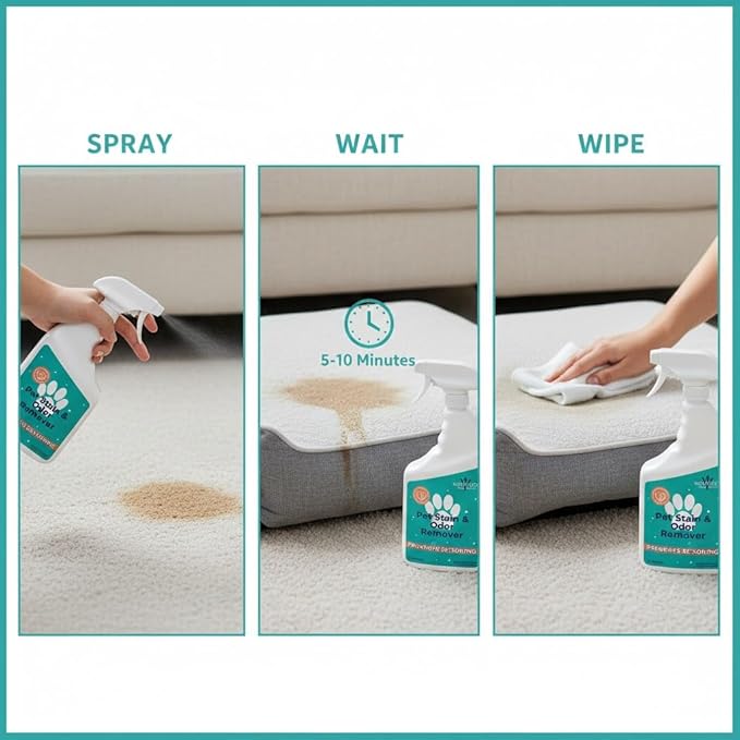 Pet Stain & Odor Remover – Fast-Acting Enzyme Cleaner for Dog & Cat Urine | Safe for Carpet, Couch, Turf, Tile & More | Non-Toxic, Kid & Pet Safe Spray