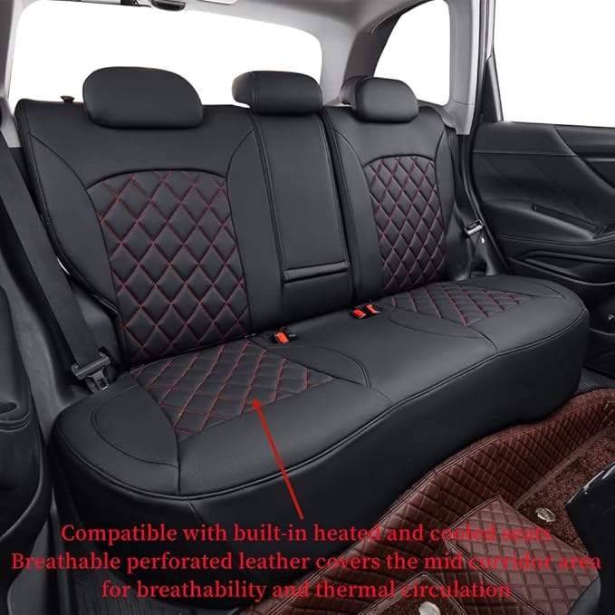coverdream Forester Car Seat Covers Custom Fit for 2009-2013 Subaru Forester Seat Covers,Rear Seat Without Cup Holder,Full Coverage Waterproof Leather Seat Protector(Full Set,Black/Red)