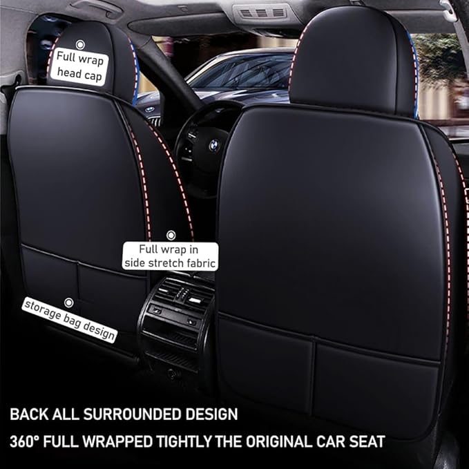 for Chevy Equinox Seat Covers 2005-2026, Full Coverage Customized Car Seat Covers, Premium Leather Waterproof Stain-Resistant Easy to Install (Luxury 2 Seats, Black&Blue)