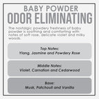 Baby Powder Odor Eliminating Highly Fragranced Candle - Eliminates 95% of Pet, Smoke, Food, and Other Smells Quickly - Up to 80 Hour Burn time - 12 Ounce Premium Soy Blend