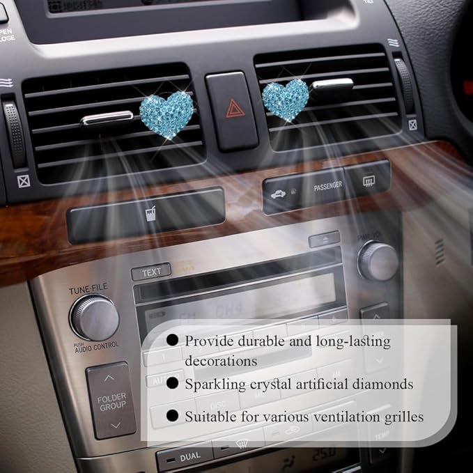 4PCS Bling Heart Air Vent Clips, Car Air Freshener for Women, Air Fresheners Diffuser Clip Charm, Car Air Conditioning Outlet Clip Decorative Accessory for Women Girls (Lake Blue, Style1)