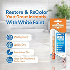 Grout Paint Pen White — Grout Colorant & Sealer Marker for Tile Repair, Restores & Whitens Grout Lines, Quick-Dry, Bathroom Kitchen Shower | Groutastic