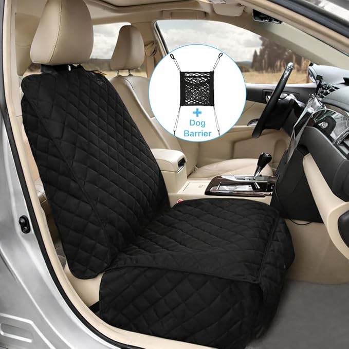 Deluxe Dog Seat Cover for Front Seat-More Durable Waterproof Front Seat Protector, High Heat Resistant and Nonslip Front Seat Cover for Dogs Kids, Universal Size (Black MAT)