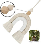 Macrame Rainbow Charm Boho Felt Ball Wood Bead Essential Oils Diffuser Interior Decor Handmade Car Accessories Colorful Hanging Air Freshener Decor(Beige)