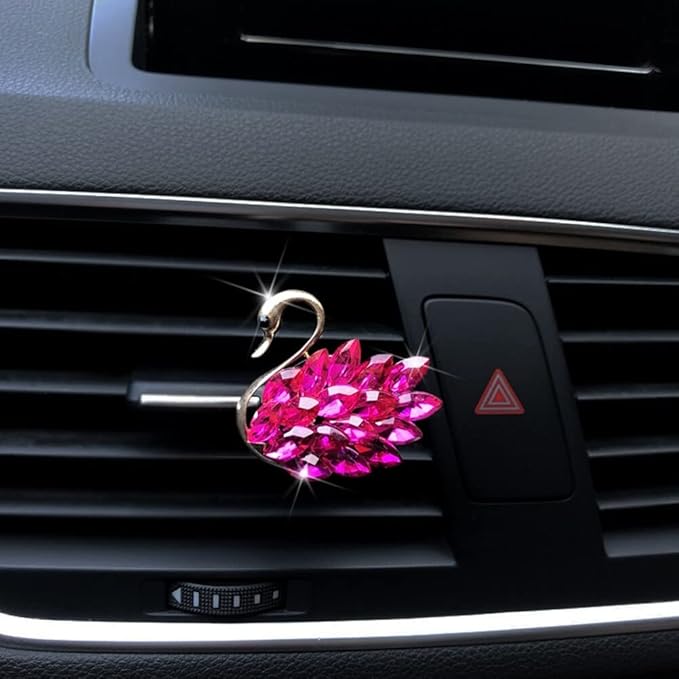 Katutude 2 Pcs Crystal Swan Car Air Vent Clips with Fragrance Tablets, Car Diffuser Air Freshener Vent Clips Air Conditioner Outlet Clip Charm Bling Car Interior Decoration, Rose