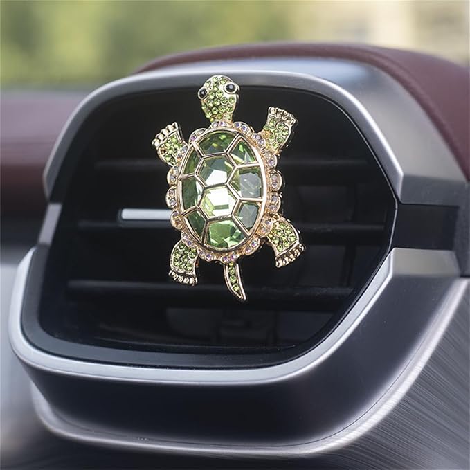 2 PCS Turtle Car Air Vent Clips, Lovely Tortoise Car Interior Decor Car Aroma Diffuser Vent Clip Car Air Freshener Vent Clips Car Accessories Decoration for Girls（Bling Green）