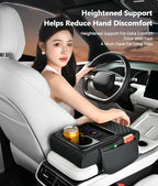 Car Armrest Pad with Built-in Induction Charging, Leather Center Console Cushion with 15W Power Pad, Dual Cup Holders, Storage Pockets - Light Beige