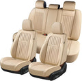 Coverado Front and Back Seat Covers for Cars, Automotive Seat Covers for Trucks, Nappa Leather Car Seat Covers, 5 Seats Waterproof Carseat Protector Car Seat Cover Beige, Universal Fit for Most Cars