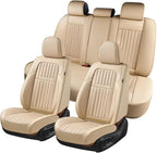 Coverado Front and Back Seat Covers for Cars, Automotive Seat Covers for Trucks, Nappa Leather Car Seat Covers, 5 Seats Waterproof Carseat Protector Car Seat Cover Beige, Universal Fit for Most Cars