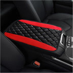 Car Center Console Cushion Pad, PU Leather Waterproof Auto Armrest Box Cover Protector, Comfortable Armrest Seat Box Cover Mat, Universal Car Accessories for SUV Truck (Red)