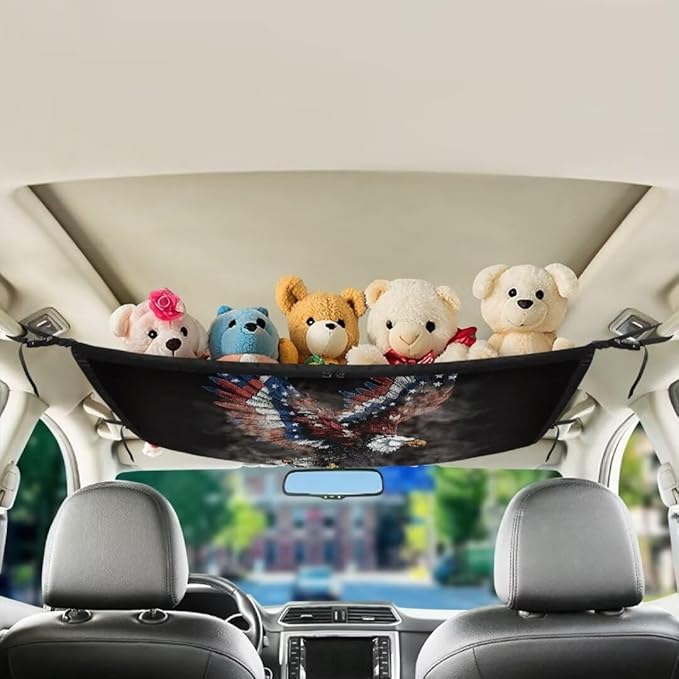 Eagle USA Flag Car Roof Storage Bag Car Seat Back Hanging Bag Multi-Purpose Car Bag Storage Box Organizer Pouch Pocket Inner Car Accessories Compatible with Most Vehicles