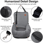 Dog Car Seat for Small Medium Dogs Up to 40lbs, Detachable Washable Soft Pet Booster Travel Bed for Front & Gray Seat with Safety Leash Belt
