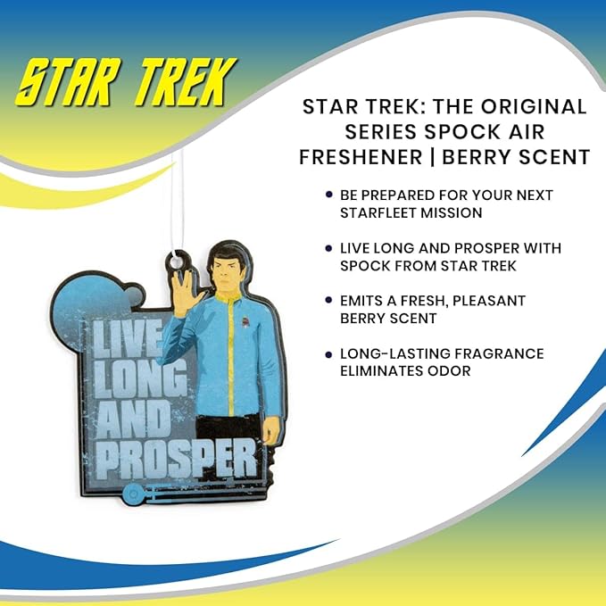 Star Trek: The Original Series Spock Air Freshener, Berry Scent | Provides Long-Lasting Fragrance, Odor Eliminator for a Clean Room, Car, Office | Novelty Science Fiction Gifts and Collectibles