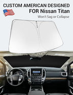 Proadsy 2026 Upgrade Windshield Sun Shade Custom Fit 2020-2024 Nissan Titan Foldable Front Sunshade Protector Sun Visor Blocks UV Rays Keep Car Cooler