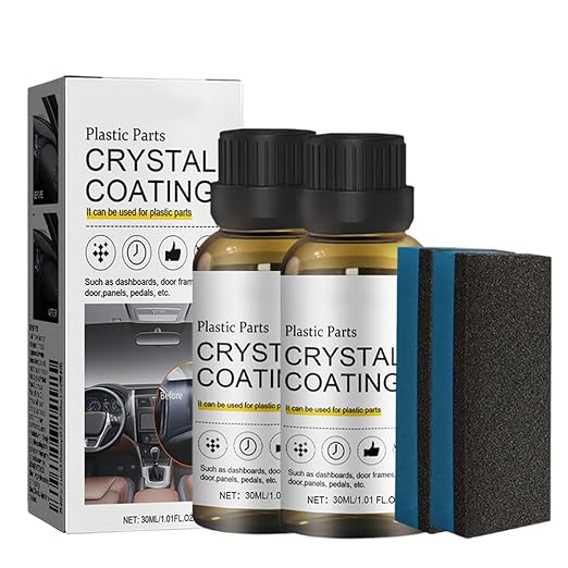 2025 Upgrade Crystal Coating for Car, Plastic Parts Crystals Coating, Plastics Parts Crystal Coating Plastic Restorer with Spong, Long Duration Refurbish Coatings Agent for Automotive Plastics (2Set)