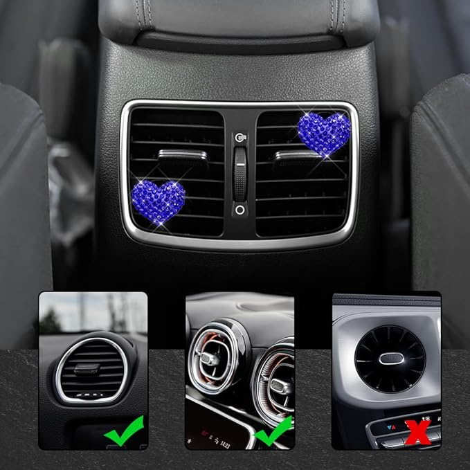 4PCS Bling Heart Air Vent Clips, Car Air Freshener for Women, Air Fresheners Diffuser Clip Charm, Car Air Conditioning Outlet Clip Decorative Accessory for Women Girls (Blue, Style1)